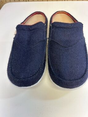 Spenco Navy Felt Slip-On House Shoe with Coral Trim